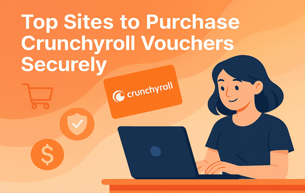 Person using a laptop with a Crunchyroll voucher displayed