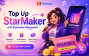 StarMaker top-up discounts promotional banner with singer and coins.