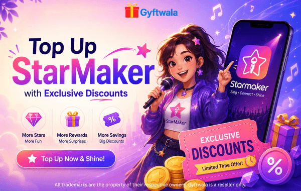 StarMaker top-up discounts promotional banner with singer and coins.