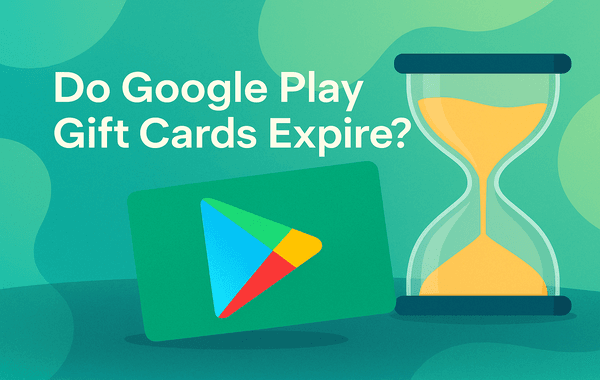 Google Play gift card with an hourglass symbolizing expiration