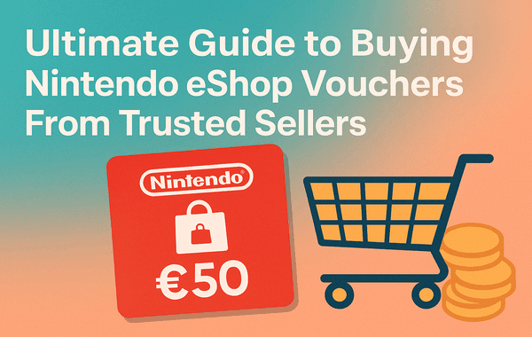 Nintendo 50 eShop voucher next to a shopping cart and coins