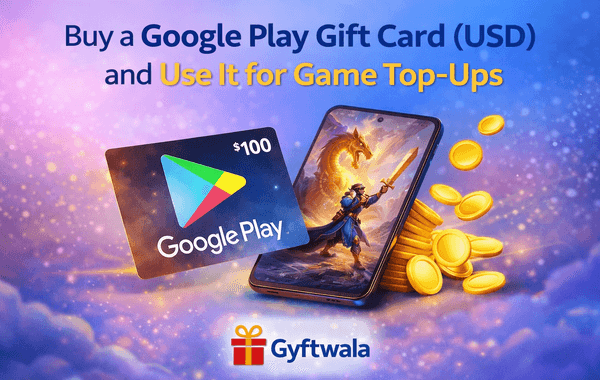 Google Play Gift Card USD is being used for mobile game top ups showing the in game purchase and wallet redemption screen
