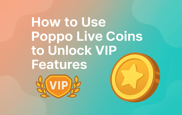 VIP badge and coin icon with text on using Poppo Live Coins for VIP features