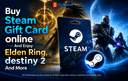 Steam Gift Card with Elden Ring and Destiny 2 artwork on gaming-themed banner