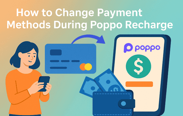 How to change payment methods during Poppo recharge mobile wallet card and Poppo app illustration