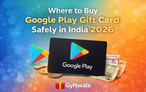 Google Play Gift Card purchase in India shows secure online payment methods and a digital code delivery interface