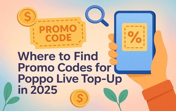 Hand holding a phone with a promo code for Poppo Live top up in 2025