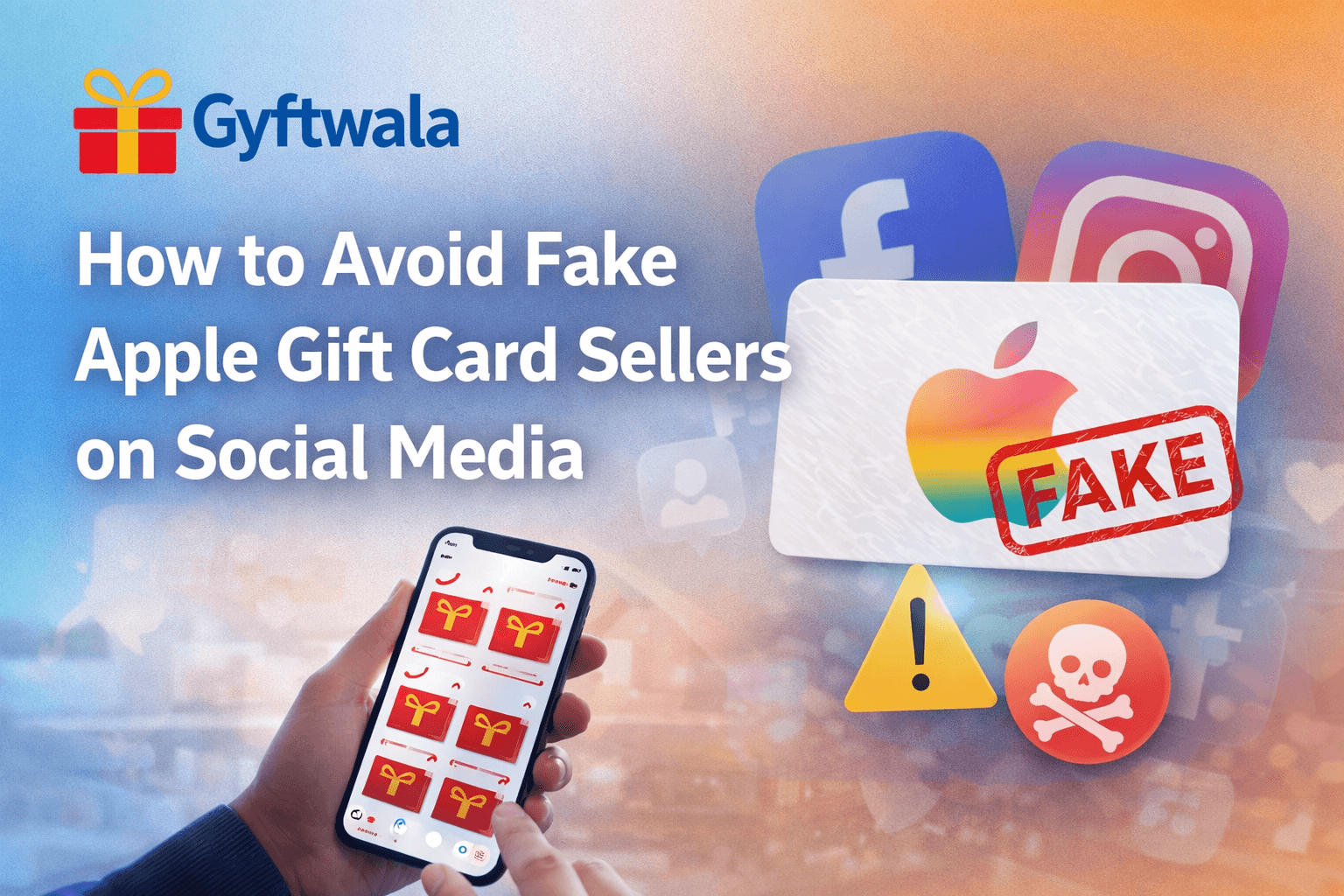 Guide explaining how to identify and avoid fake Apple Gift Card sellers on social media platforms