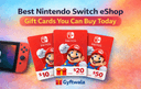 Top Nintendo eShop Gift Cards for Switch games buy now guide showing Nintendo Switch console and digital gift card codes for instant gaming purchases