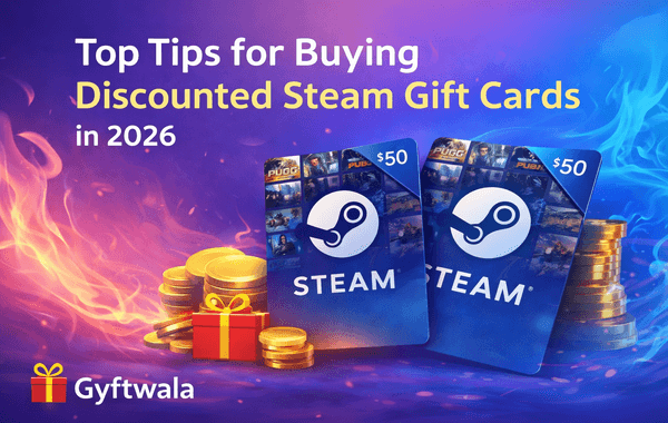Steam Gift Cards discount guide showing gamers purchasing digital Steam wallet cards online for PC games in 2026