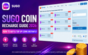 Step-by-step guide to SUGO Coin recharge on Gyftwala showing coin packages and instant top-up process